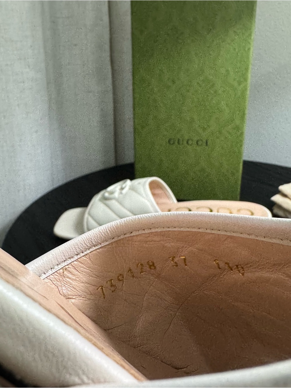 Gucci GG Marmont Slide Sandals Chevron Leather White 37 - Picture 6 of 9
